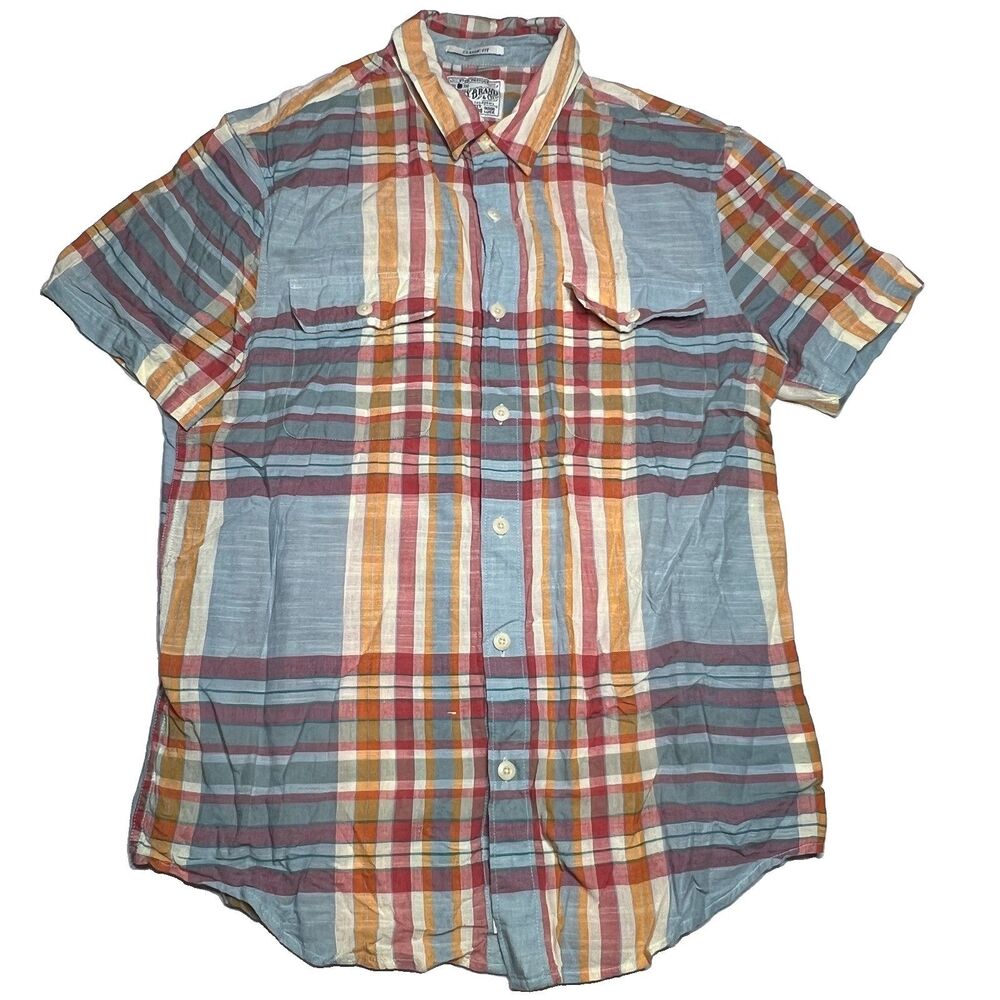 Lucky Brand Mens Button Up Shirt Medium Short Sleeve Plaid Classic Fit Shirt